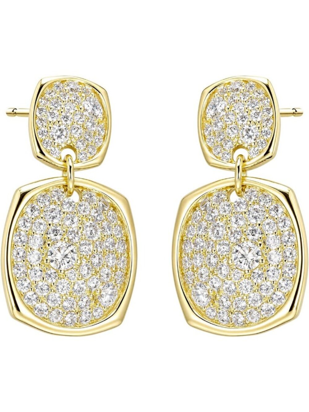 Large Gold Drop Earrings with Micro Pave Cubic Zirconia, 18K Plated Geometric
